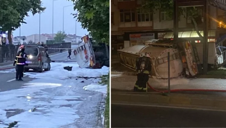 Benzin yüklü tanker kaza yaptı! Patlama riskine karşı yol trafiğe kapatıldı, evler tahliye edildi