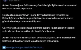 Adalet Bakanlığı Üst Kademe Yöneticilerine Atama Kararnamesi Yayımlandı