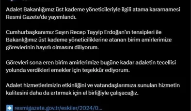 Adalet Bakanlığı Üst Kademe Yöneticilerine Atama Kararnamesi Yayımlandı