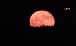 Gökyüzünde görsel şölen: Dolunay kızıllığı ile göz kamaştırdı