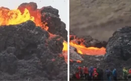 İzlanda’da yine yanardağ patladı! Görüntüler anbean kaydedildi
