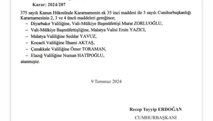 Elazığ Valiliğine Numan Hatipoğlu atandı